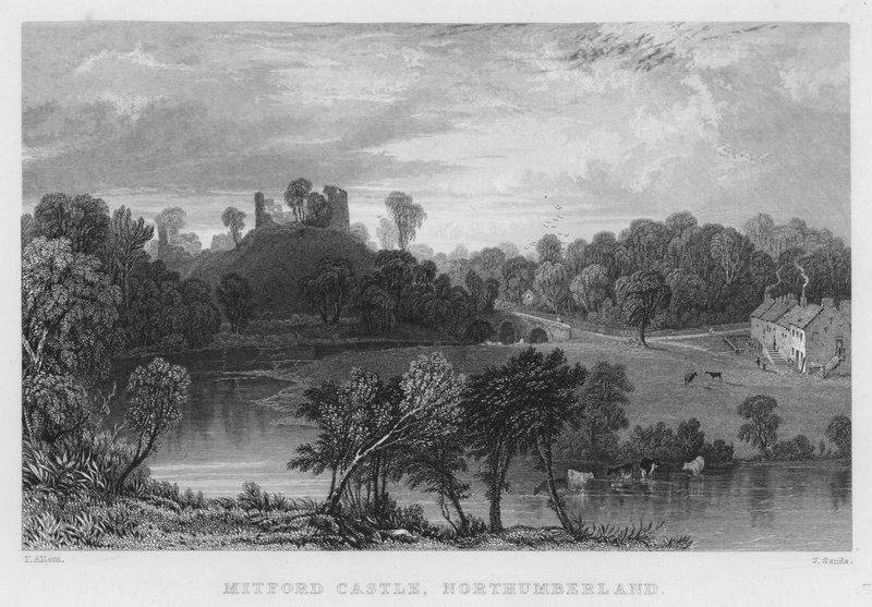 Mitford Castle, Northumberland (gravura) de Thomas (after) Allom