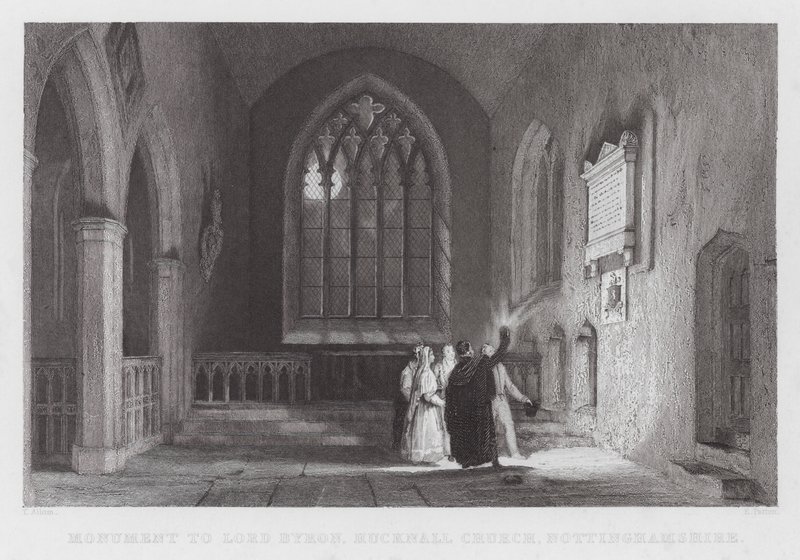 Monumento a Lord Byron, Hucknall Church, Nottinghamshire (gravura) de Thomas (after) Allom