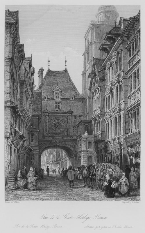Rue de la Grosse-Horloge, Rouen (gravura) de Thomas (after) Allom