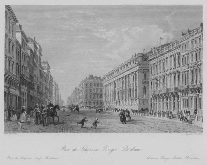 Rue du Chapeau Rouge, Bordeaux (gravura) de Thomas (after) Allom