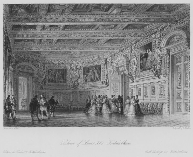 Salão de Luís XIII, Fontainbleau (gravura) de Thomas (after) Allom