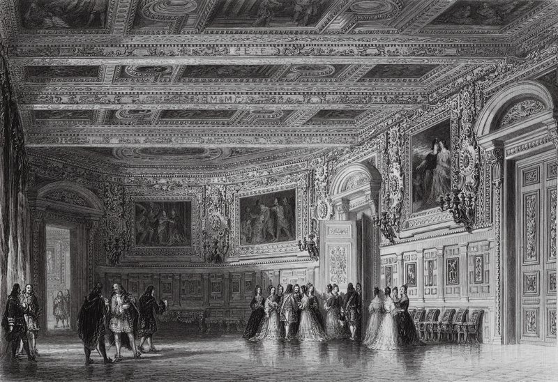 Salão de Luís XIII, Fontainebleau (gravura) de Thomas (after) Allom