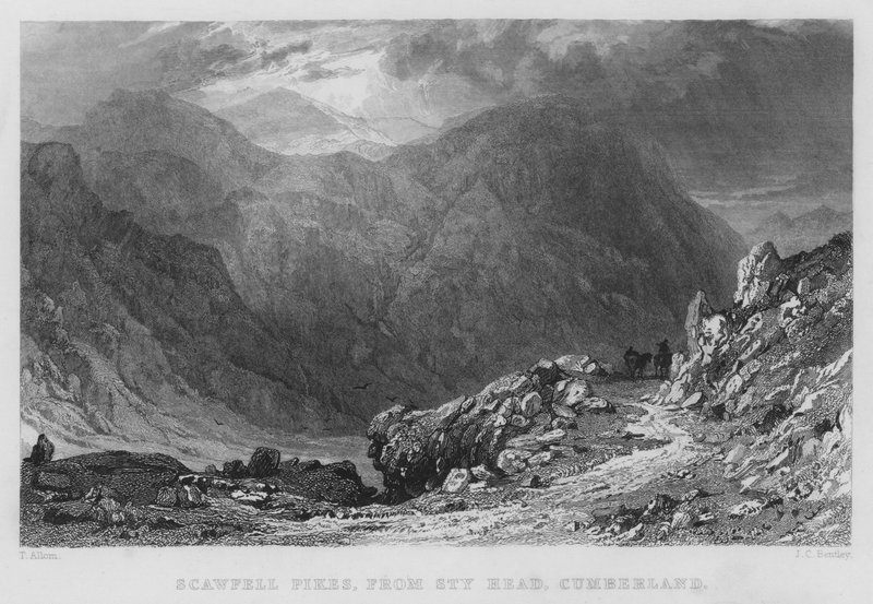 Scawfell Pikes, de Sty Head, Cumberland (gravura) de Thomas (after) Allom