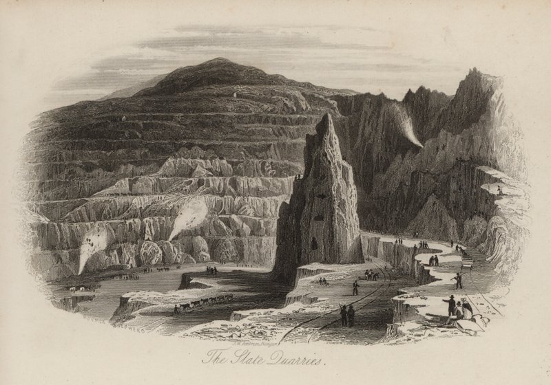 Pedreiras de ardósia, Bethesda, Norte do País de Gales (gravura) de Thomas (after) Allom