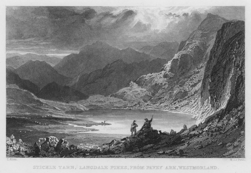 Stickle Tarn, Langdale Pikes, de Pavey Ark, Westmorland (gravura) de Thomas (after) Allom