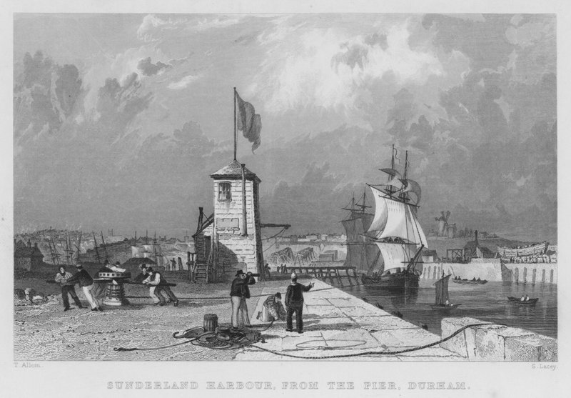 Sunderland Harbour, do Cais, Durham (gravura) de Thomas (after) Allom