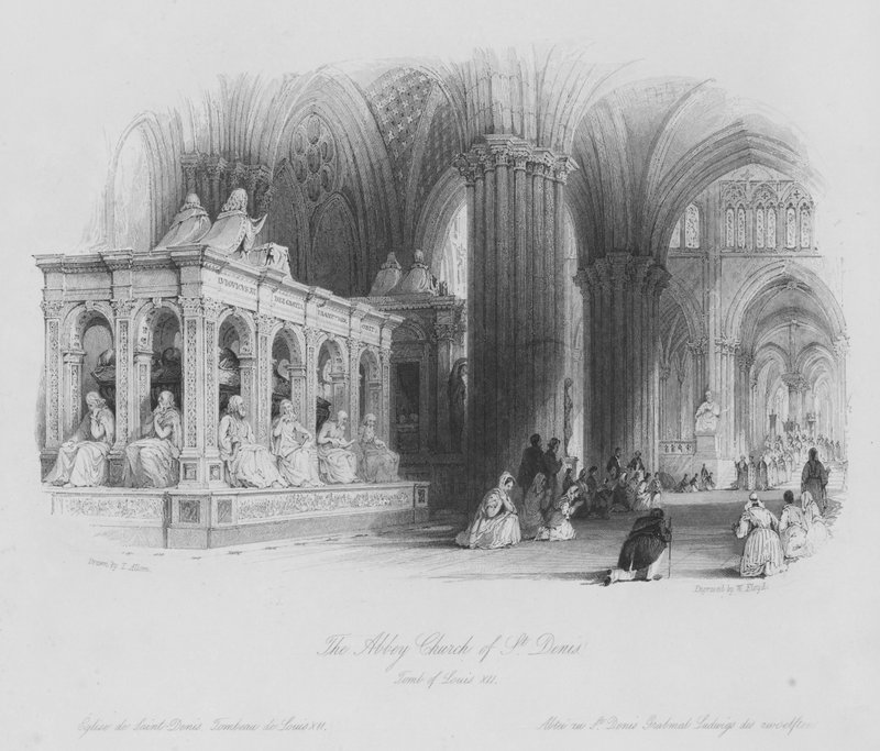 A Igreja Abadia de St Denis, Túmulo de Luís XII (gravura) de Thomas (after) Allom