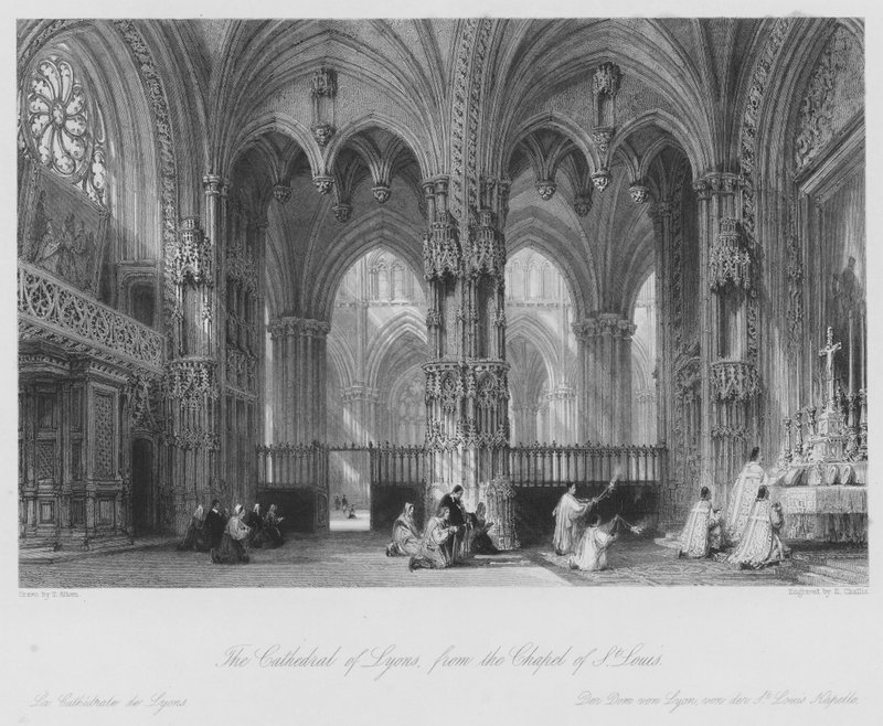 A Catedral de Lyon, a partir da Capela de São Luís (gravura) de Thomas (after) Allom
