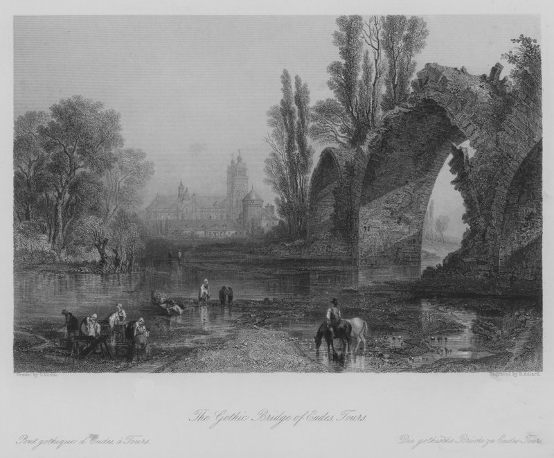 A Ponte Gótica de Eudes, Tours (gravura) de Thomas (after) Allom