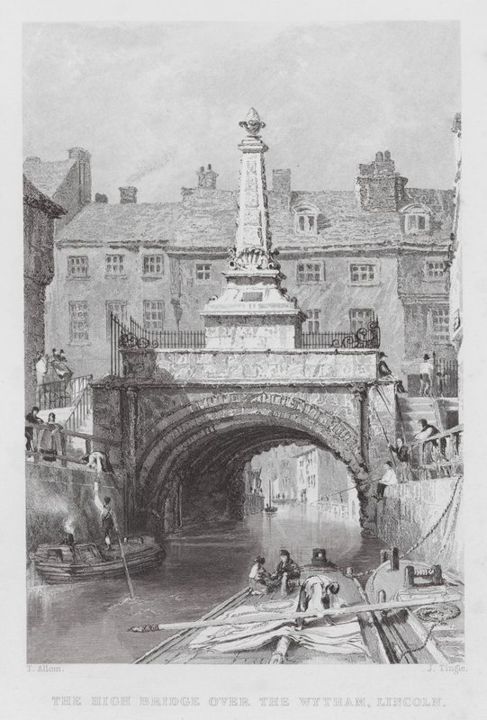 A Ponte Alta sobre a Wytham, Lincoln (gravura) de Thomas (after) Allom