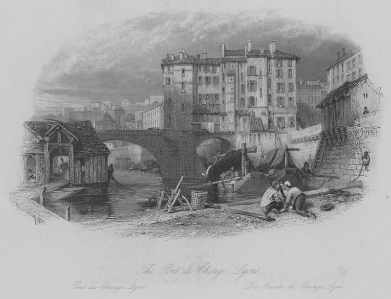 A Pont du Change, Lyons (gravura) de Thomas (after) Allom