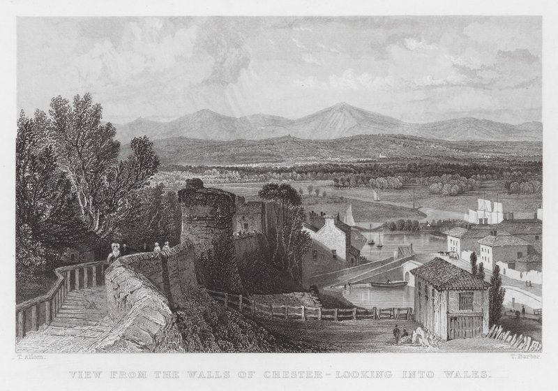 Vista das Paredes de Chester, olhando para o País de Gales (gravura) de Thomas (after) Allom