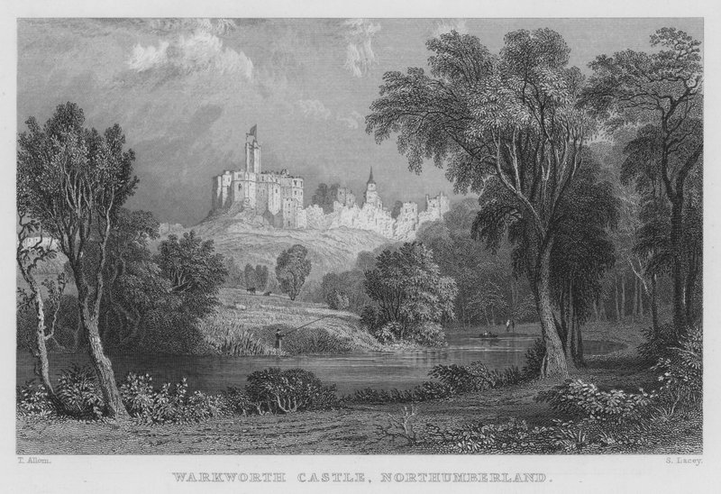 Castelo de Warkworth, Northumberland (gravura) de Thomas (after) Allom