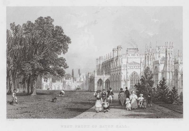 Frente Oeste de Eaton Hall (gravura) de Thomas (after) Allom