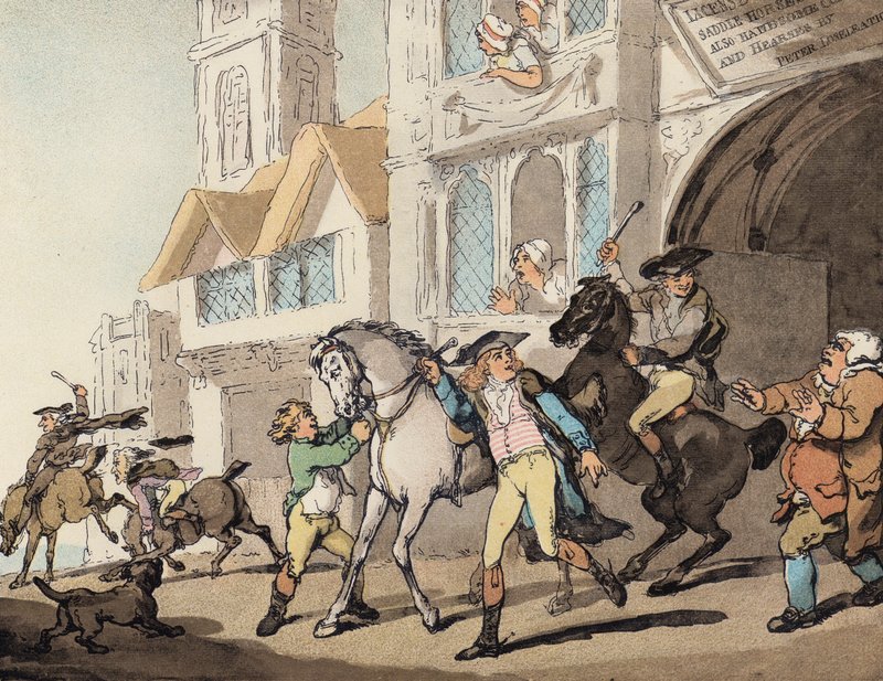 Fora para uma isca de texugo (lito colorido) de Thomas (after) Rowlandson