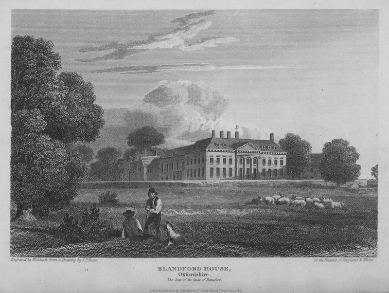Blandford House, Oxfordshire, sede dos Duques de Beaufort (gravura) de Thomas A. Woolnoth
