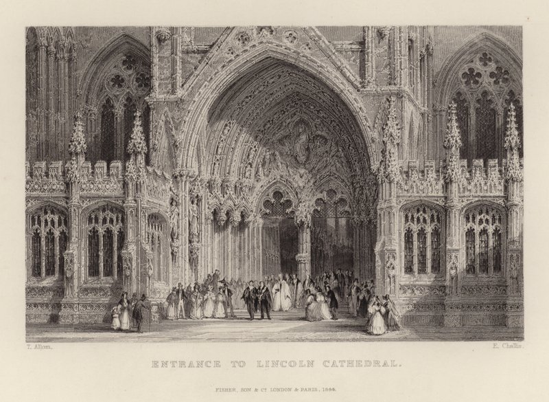 Entrada, para, catedral lincoln de Thomas Allom