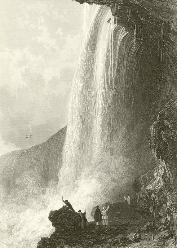 Queda De Sapato De Cavalo, Niagara. Entrada para a Caverna de, no lado inglês de Thomas Allom