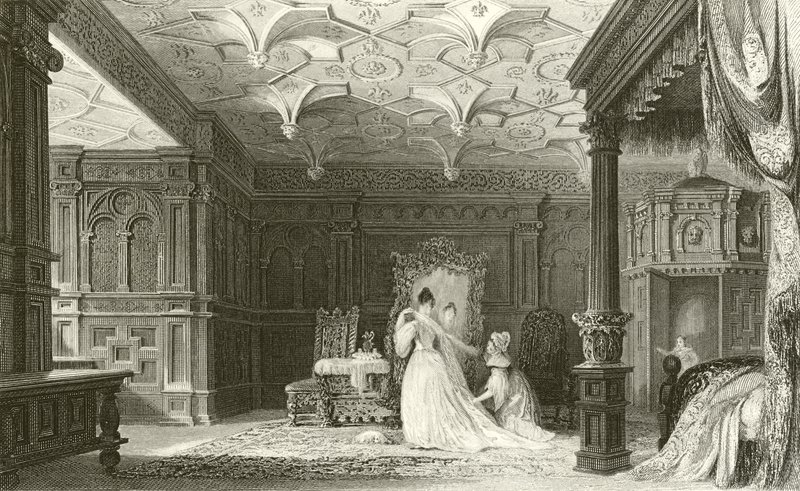 Interior, de, Sizergh, corredor, Westmorland de Thomas Allom