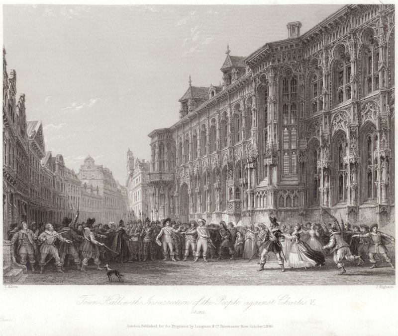 Câmara Municipal com insurreição do povo contra Carlos V de Thomas Allom