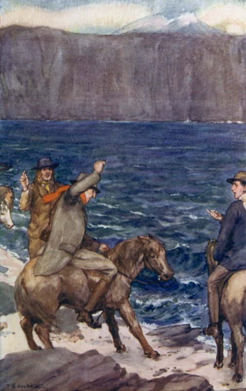 Ilustração para uma viagem ao Centro da Terra por Jules Verne (cor litho) de Thomas Cantrell Dugdale