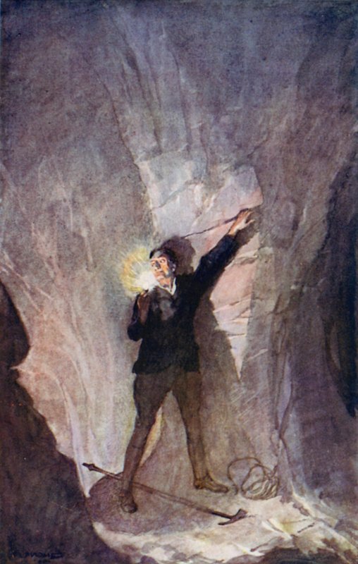 Ilustração para uma viagem ao Centro da Terra por Jules Verne (cor litho) de Thomas Cantrell Dugdale
