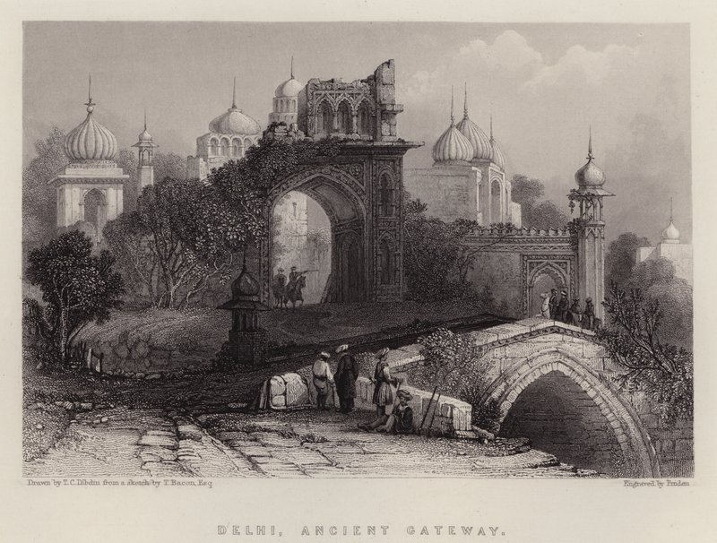 Delhi, Ancient Gateway (cor litho) de Thomas Colman (after) Dibdin