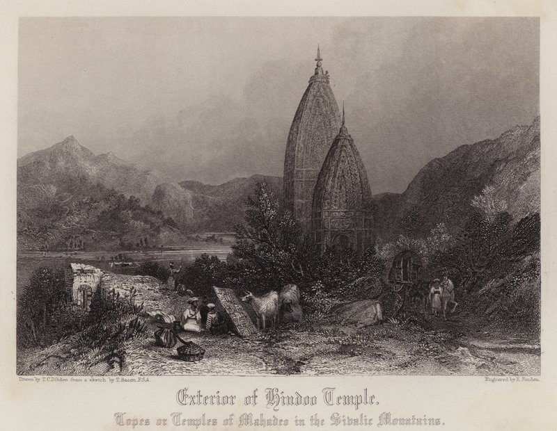 Exterior do Templo Hindoo (cor litho) de Thomas Colman (after) Dibdin