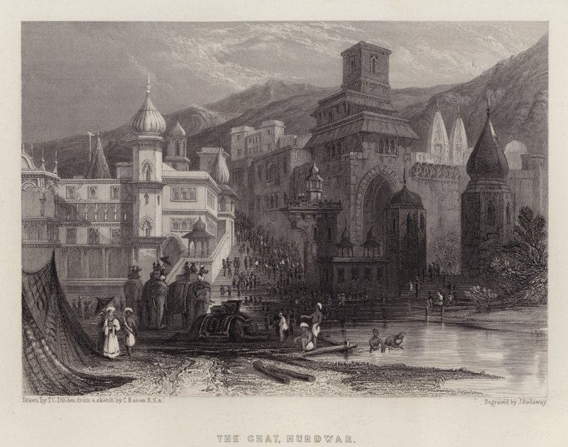 O Ghat, Hurdwar (cor litho) de Thomas Colman (after) Dibdin