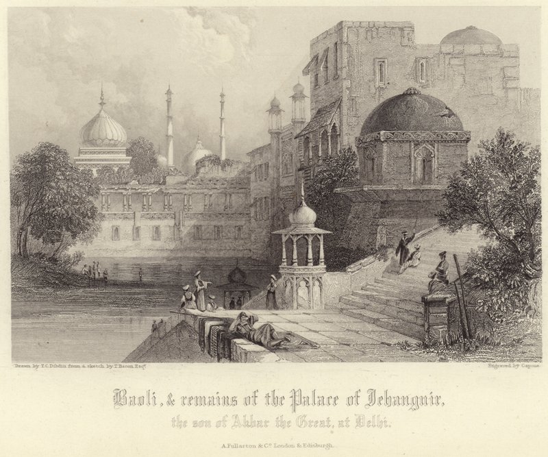 Baoli e restos do Palácio do Jehanguir de Thomas Colman Dibdin