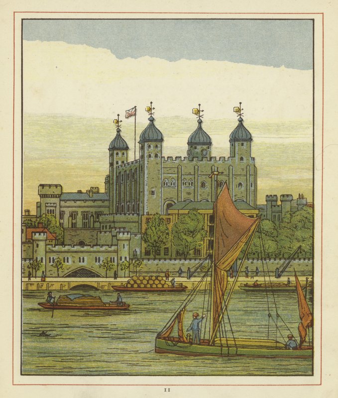 Barcos no rio Tamisa com a Torre de Londres além de Thomas Crane
