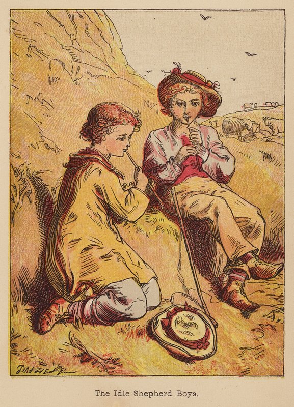 Os meninos pastores ociosos (gravura a cores) de Thomas Dalziel
