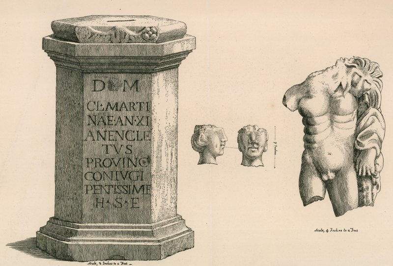 Um pedestal e fragmento da estátua de Hércules de obra romana de Thomas Fisher Hoxton