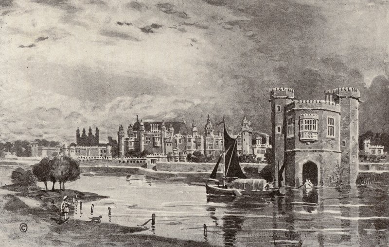 Hampton Court nos tempos de Carlos I (litografia) de Thomas Hamilton Crawford