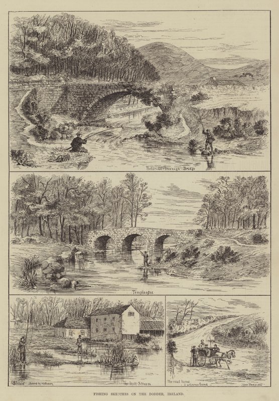 Esboços de pesca no Dodder, Irlanda de Thomas Harrington Wilson