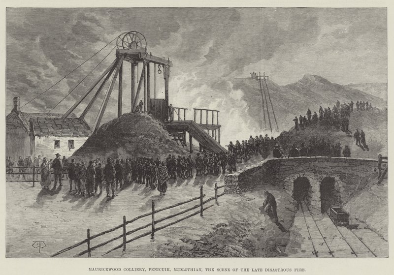 Mauricewood Colliery, Penicuik, Midlothian, a cena do fogo desastroso tardio de Thomas Harrington Wilson