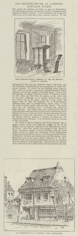Antiga casa de reuniões em Lambeth, o púlpito de Bunyan de Thomas Harrington Wilson