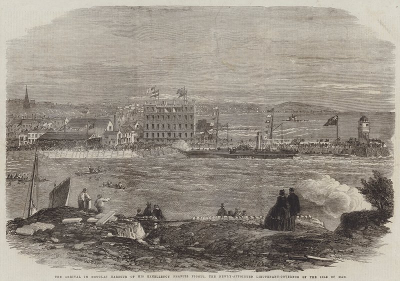A chegada em Douglas Harbour de Sua Excelência Francis Pigott, o recém-nomeado Tenente-Governador da Ilha de Man de Thomas Harrington Wilson