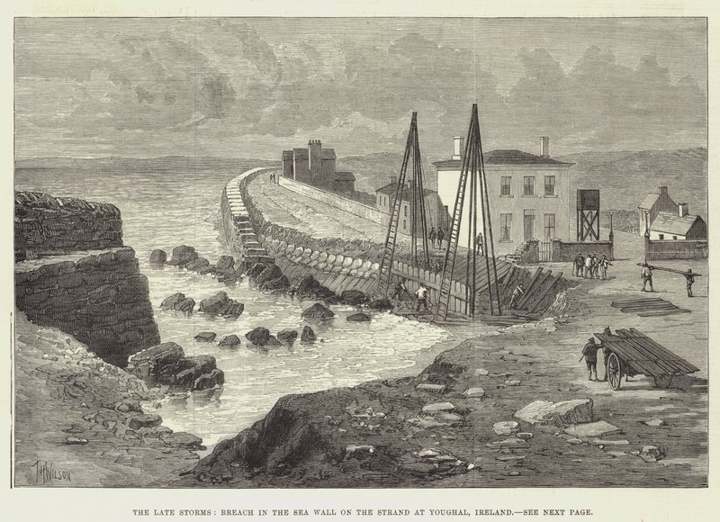 As tempestades tardias, a violação na parede do mar na Strand em Youghal, Irlanda de Thomas Harrington Wilson