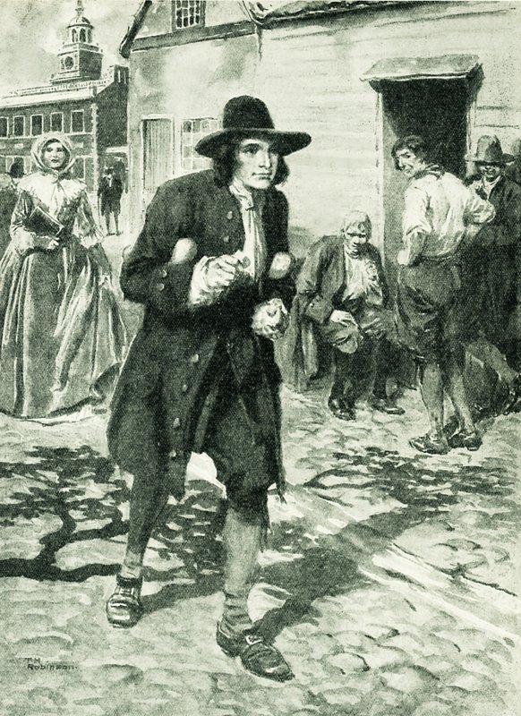 Benjamin Franklin a chegar a Filadélfia (litografia) de Thomas Heath Robinson