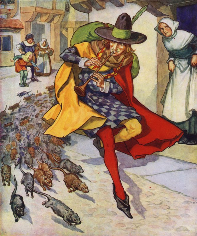 Ilustração para O Flautista de Hamelin (litografia a cores) de Thomas Heath Robinson