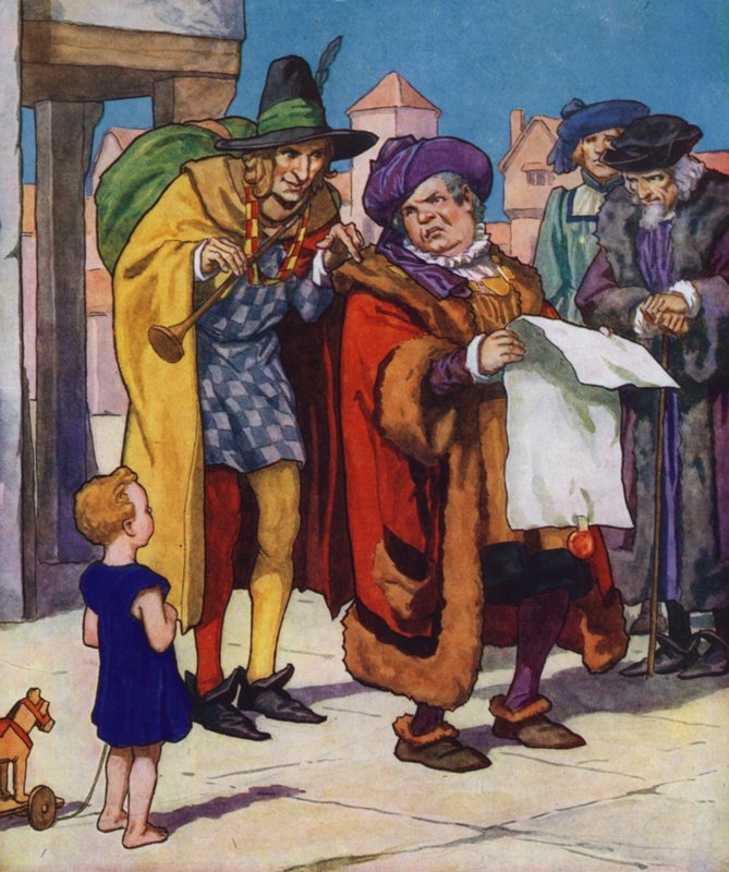 Ilustração para O Flautista de Hamelin (litografia a cores) de Thomas Heath Robinson