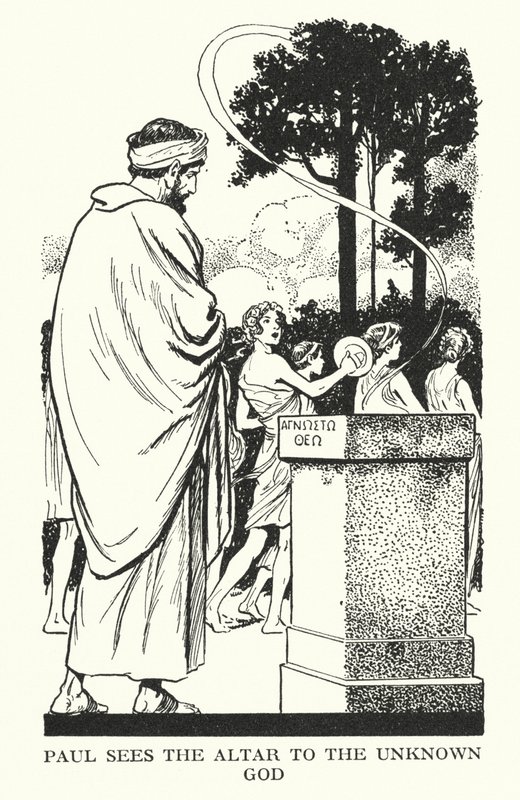 Paulo vê o Altar ao Deus desconhecido (litografia) de Thomas Heath Robinson