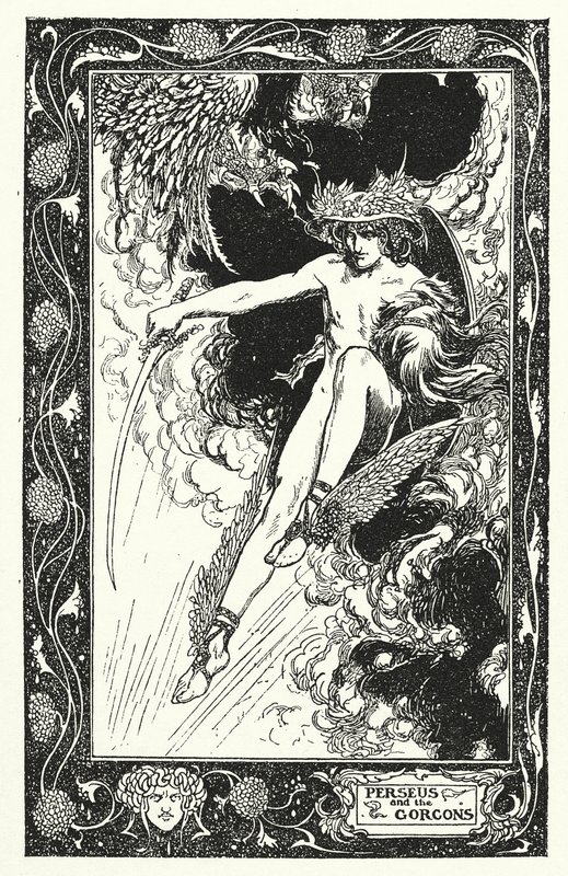 Perseu e as górgonas (litografia) de Thomas Heath Robinson