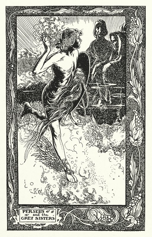Perseu e as Irmãs Cinzentas (litografia) de Thomas Heath Robinson