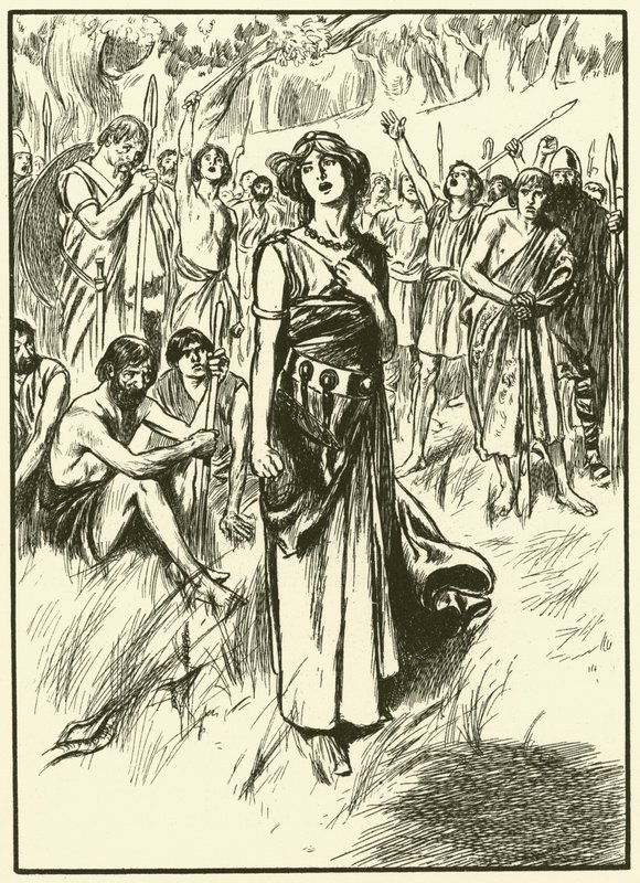 A rainha Boadicea e os seus soldados (gravura) de Thomas Heath Robinson