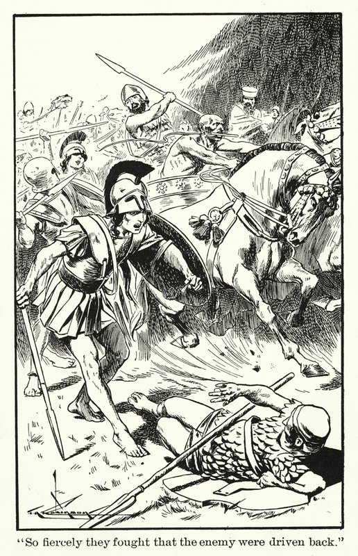 "Lutaram tão ferozmente que o inimigo foi expulso" (litografia) de Thomas Heath Robinson