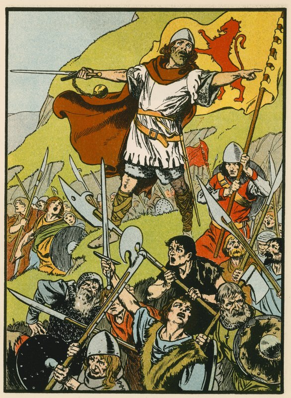 Wallace a comandar os seus soldados (litografia a cores) de Thomas Heath Robinson