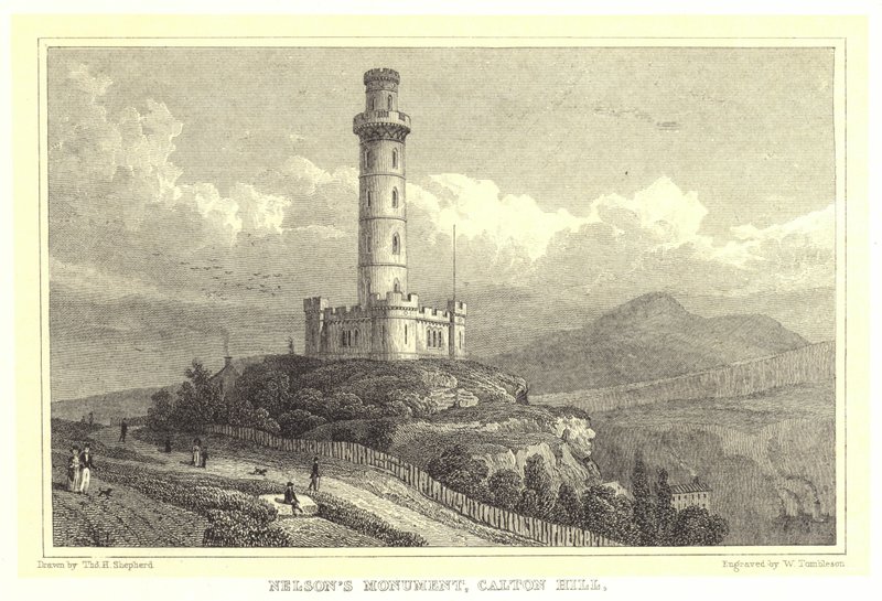 Monumento de Nelson, Calton Hill (gravura) de Thomas Hosmer (after) Shepherd
