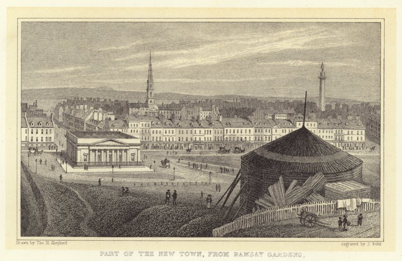 Parte da Cidade Nova, de Ramsay Gardens (gravura) de Thomas Hosmer (after) Shepherd